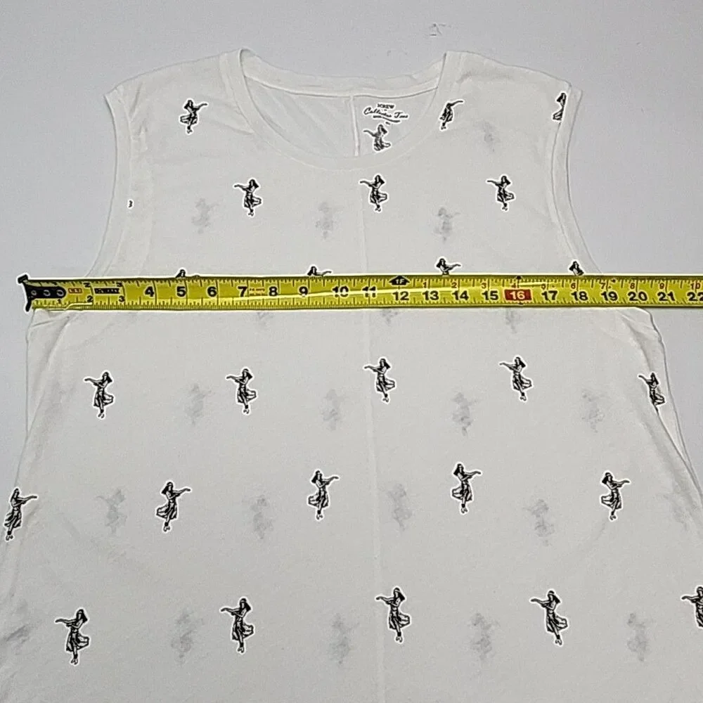 J Crew Shirt Collector Tee Tank Top Women Sz XL Hula Dancer White Black Cotton